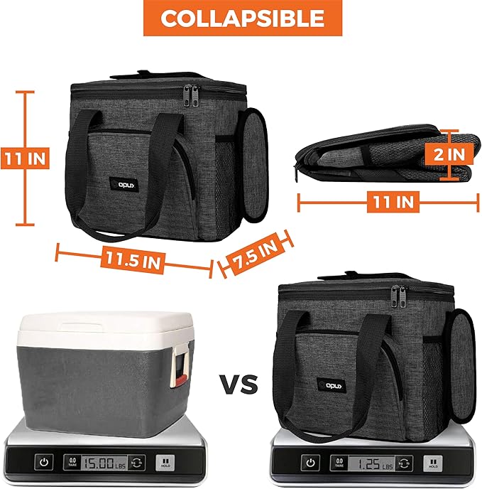 OPUX Soft Cooler Bag, Insulated Collapsible Lunch Cooler Tote for Men Work Camping Beach Travel, Portable Soft Sided Leakproof Waterproof Large Lunch Bag Box with Shoulder Strap 24 Cans, Charcoal Gray