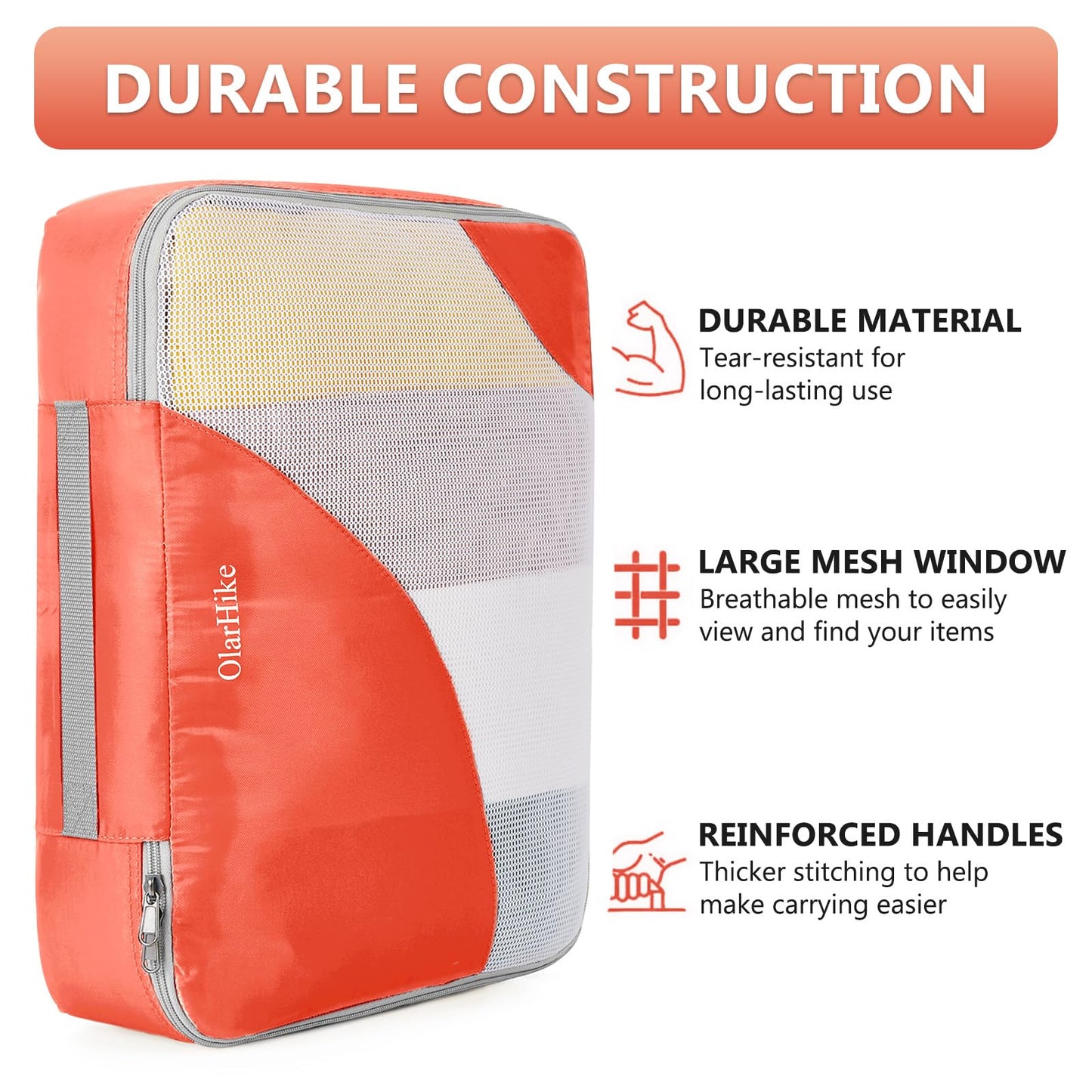 OlarHike 8 Set Packing Cubes for Travel, 4 Various Sizes(Extra Large,Large,Medium,Small), Luggage Organizer Bags for Trip Accessories Essentials,Cubes for Carry on Suitcases (Orange)