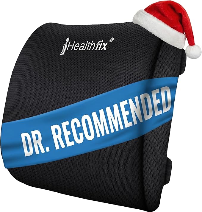 Healthfix® Ergonomic Lumbar Support Pillow – Expertly Designed in Germany – Improves Posture & Relieves Back Pain – Memory Foam Back Cushion for Office Chair & Couch - Firm (185-300 lbs)