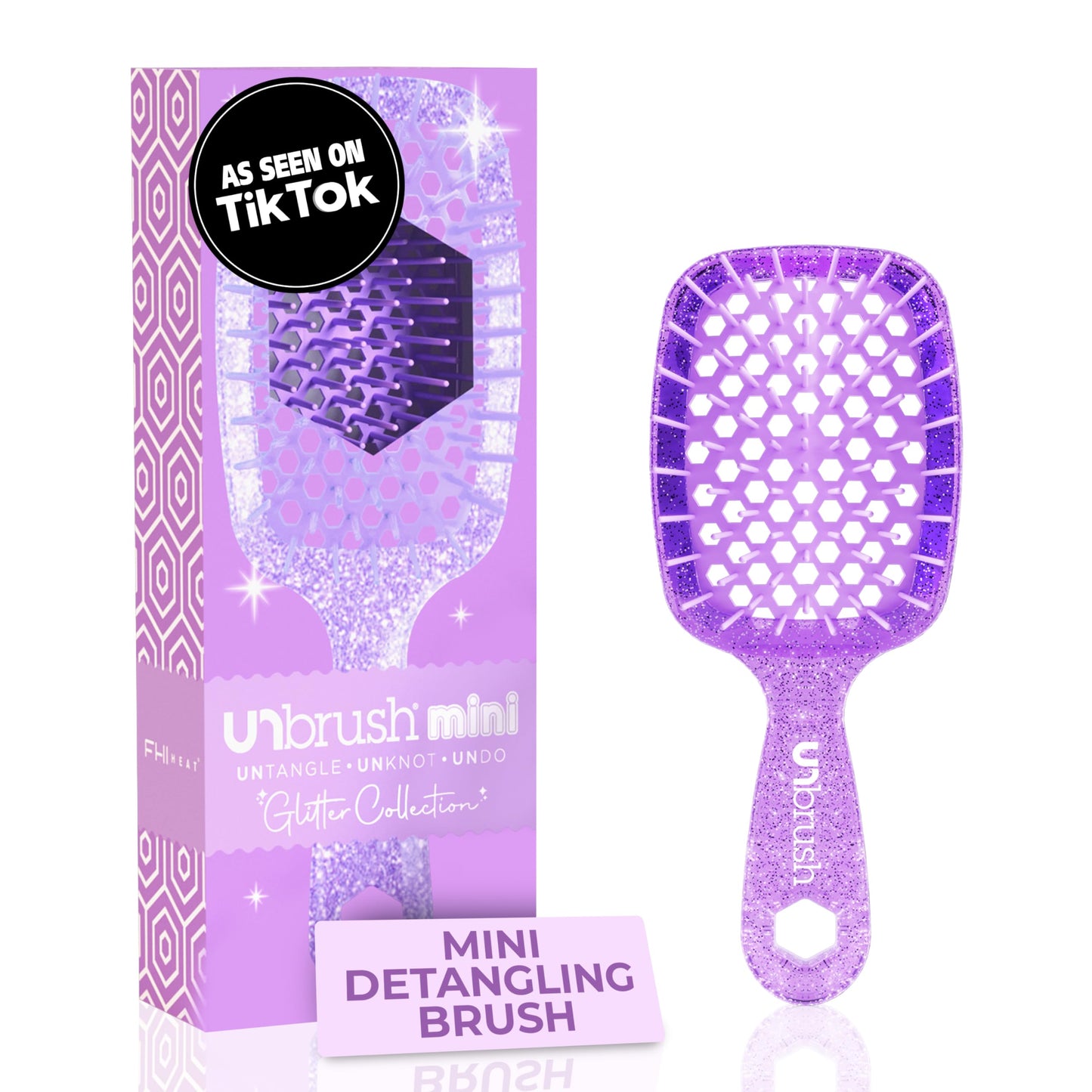 FHI Heat UNbrush Mini Detangler Brush for Pain-Free Brushing on All Wet or Dry Hair Types — Durable Duoflex Anti-Static Bristles, Lightweight Handle, Vented Mini Hair Brush, Amethyst Lavender