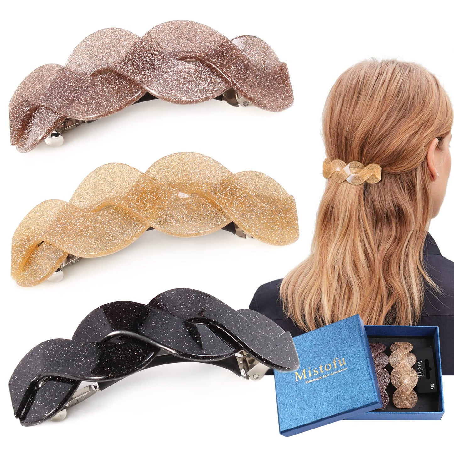 Mistofu Large Hair Barrettes For Women Beautiful Lines Simple Retro Classic Snap French Hair Clips Fashion Hair Accessories For