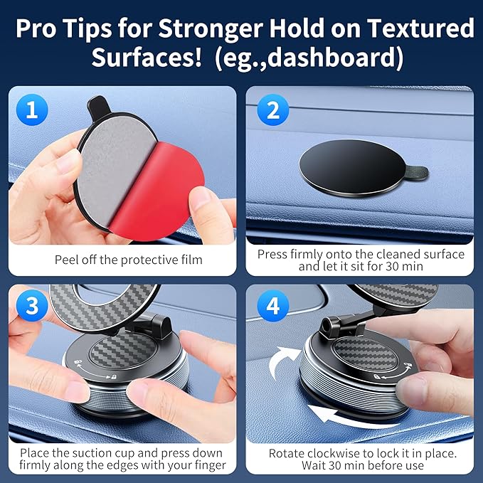 Car Phone Holder for Magsafe, Suction Cup Phone Mount 360° Adjustable Vacuum Magnetic Phone Holder, Cell Phone Holders for Your Car Compatible with iPhone 17 Pro Max 16 15 14 13 12 (Carbon Fiber)