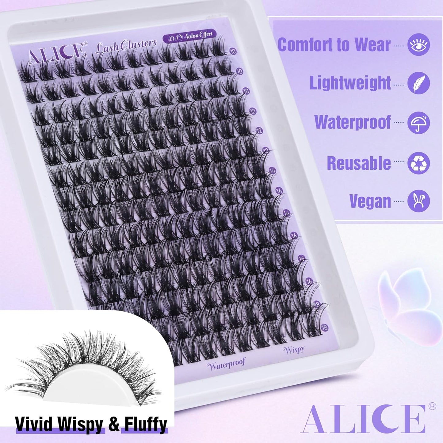 ALICE Wispy Cluster Eyelash Extensions | 192pcs Natural Individual Lashes | DIY 10-18mm