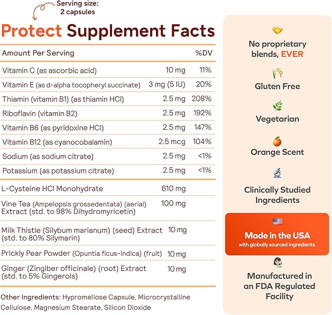 Cheers Protect | Daily Liver Supplement for Drinkers with L-Cysteine + DHM | Increase Glutathione Levels | 90 Doses | Cysteine, Dihydromyricetin, Milk Thistle, Prickly Pear, B-Vitamins, Ginger