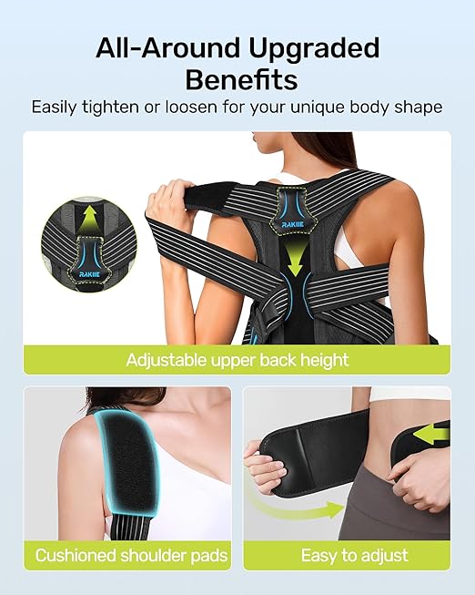 Posture Corrector for Women and Men, Upgraded Back Brace with Enhanced Support, Shoulder Straightener with Cushioned Shoulder Pads & Underarm Pain Relief Strap, Size M (Upper Waist: 35.4"-41.3")