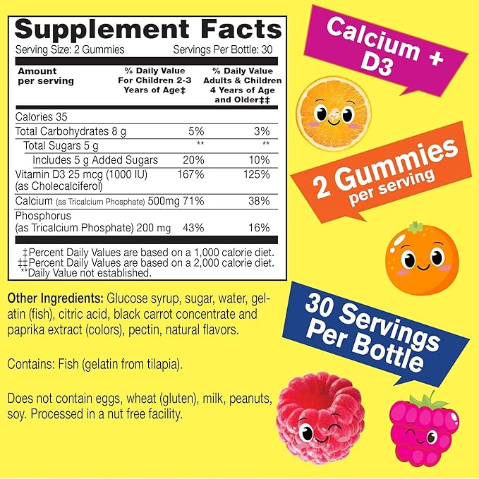 Calcium + Vitamin D3 Kids + Vitamin D3+K2 Kids, Gummies Bundle - Great Tasting, Vitamin Supplement, Gluten Free, GMO Free, Chewable Gummy