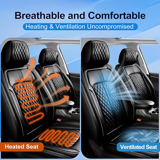 Fit Bolt Car Seat Covers (Front Pair) for Select Chevrolet Bolt/Bolt EUV 2017-2025 - Premium Full Coverage Leather, Airbag Compatible, Waterproof & All Weather Seat Cushion Protector, Black