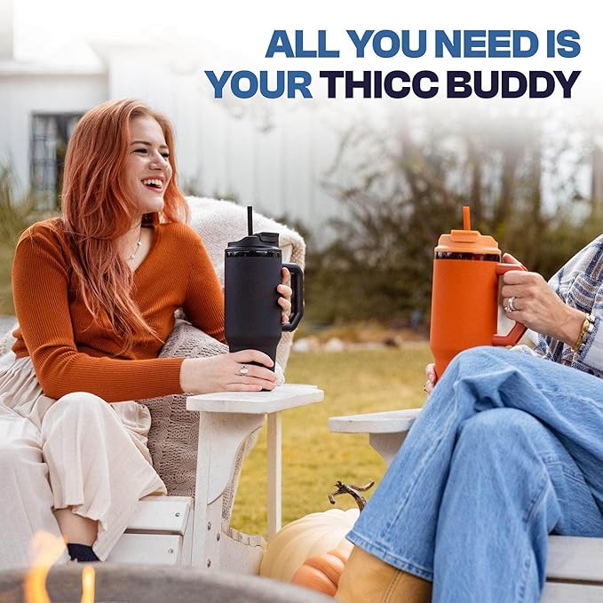 Thicc Buddy - 40 oz Stainless Steel Vacuum Insulated Tumbler with Lid and Straw for Water - Travel Mug Cupholder Friendly - Gifts for Women Men Him Her (Pink Floral)