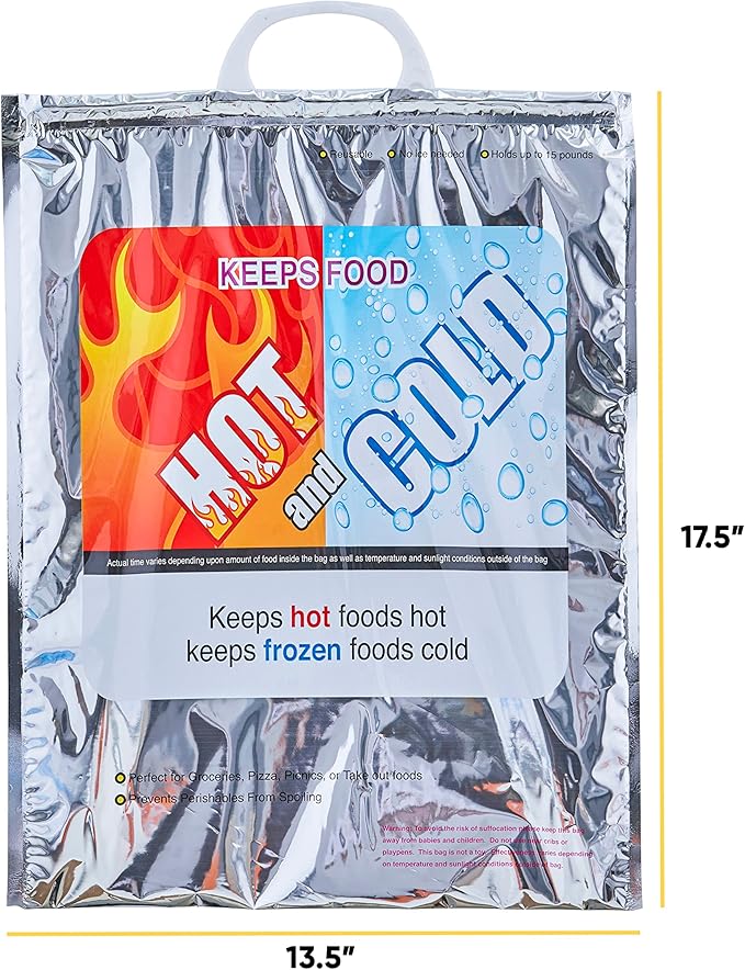 Superio Reusable Insulated Bags for Food Delivery, Grocery Shopping, Lunch, Picnics & More - Hot & Cold Food Storage - 4 Pack (13.5"x17.5")