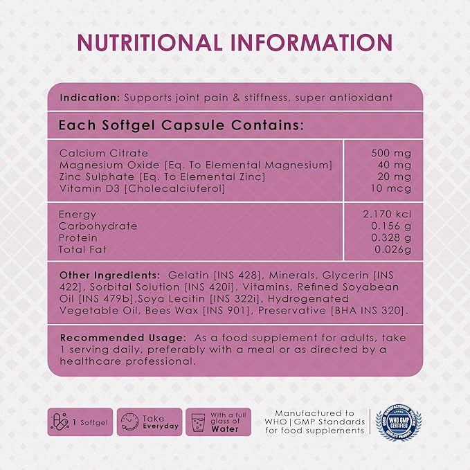 AMBROSIAL Calcium Magnesium Zinc with Vitamin D3 Pack of 1-60 Capsules