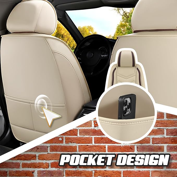 Car Seat Covers for Cadillac CTS 2003-2019, Premium Nappa Leather Car Seat Cover, Stylish Sport Seat Covers， Automobile Seat Cover Sets.(Standard 2 Seats/Beige)