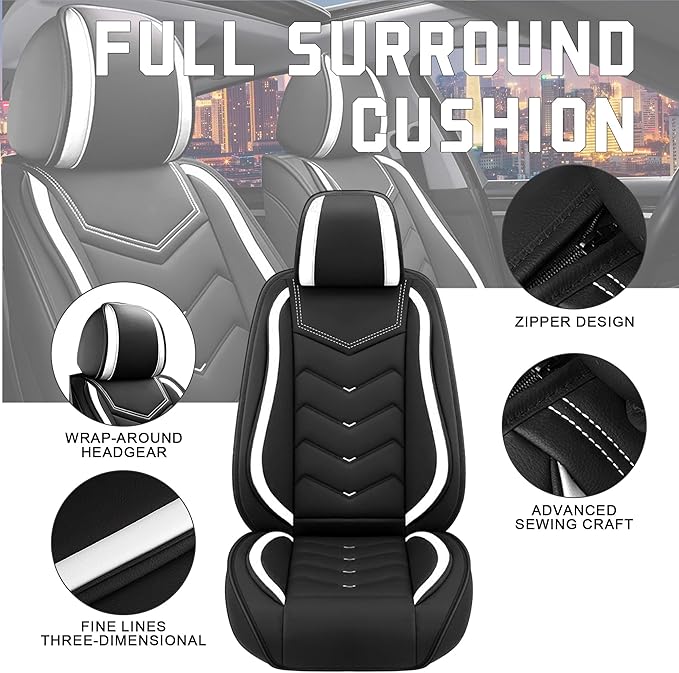 CTDS Car Seat Covers for Hyundai Kona 2018-2026, Stylish Sport Seat Cover, Premium Nappa Leather Car Seat Cover. Automobile Seat Covers Sets.(Standard 2 Seats/Black White)