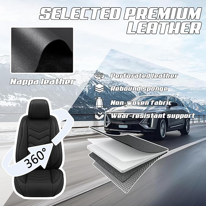 Car Seat Covers Fit for Toyota rav4 2000-2026, Stylish Sport Seat Covers, Waterproof Wear-Resistant Premium Nappa Leather Car Seat Cover.(2 Pcs Front/Pure Black)