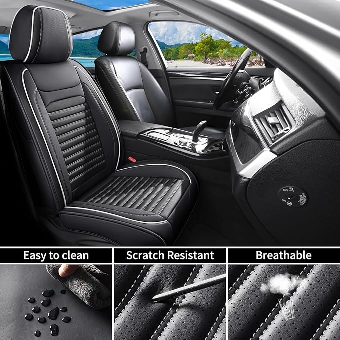 Car Seat Covers Full Set Fit for Toyota Prius 2001-2026, Premium Faux Leather Car Seat Protector, Breathable, Anti-Slip, Comfortable & Durable (Black&White,Full Set)