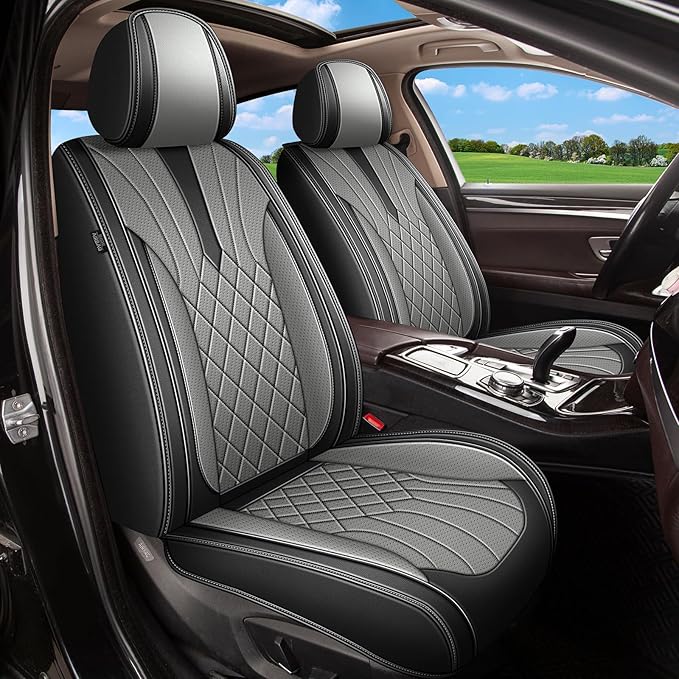 Car Seat Covers Front Pair for Acura TSX 2009-2014: Breathable Perforated Leather Seat Cover (Black&Grey)