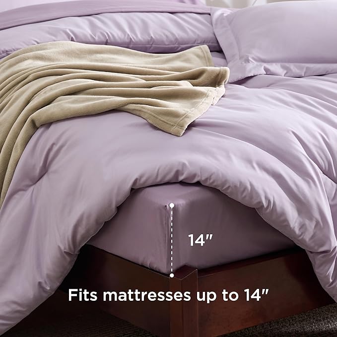Bedsure Full Comforter Set Grayish Purple, 8 Pieces Prewashed Full Size Bed in a Bag with Soft Fleece Bed Blanket, Down Alternative Bedding Set for All Seasons, Sheets, Pillowcases & Shams