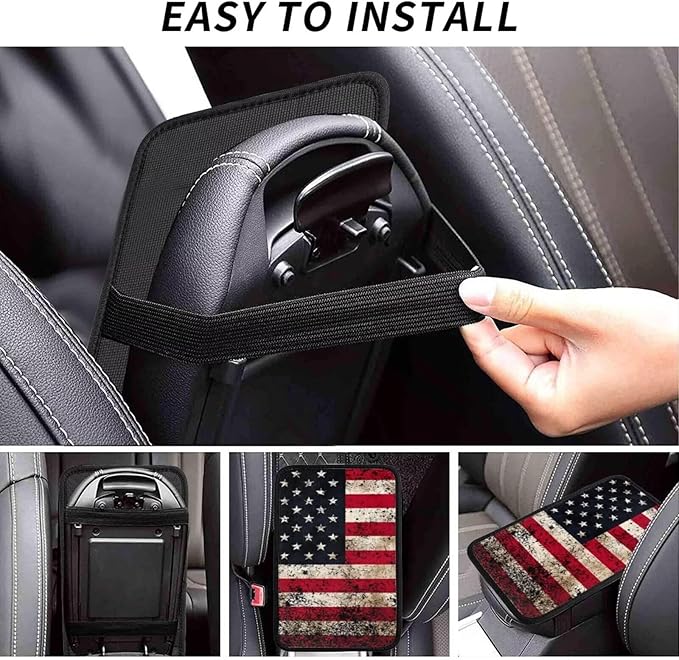 American Flag Center Console Cover Vintage Brown Red Black Armrest Cover Middle Console Covers Accessories Arm Rest Seat Box Covers Protector