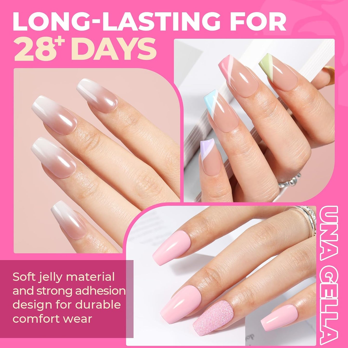 UNA GELLA Square Toe Nail Tips | 504 Pcs Soft Gel Full Cover | DIY Pedicure
