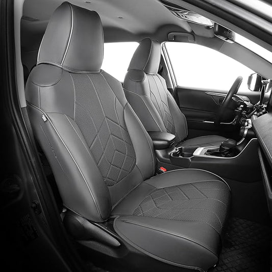 for Toyota RAV4 Seat Covers 2019 2020 2021 2022 2023 2024 2025 RAV 4 Prime & Hybrid XLE LE Limited XLE Premium (Not for XSE/SE Hybrid) - Custom Leather Car Seat Covers Full Set - BlackGrey