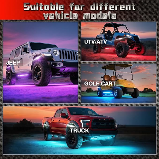 4 Pods Full Angle RGBW LED Rock Lights for ATV UTV RZR SXS Truck Jeeps Offroad,Waterproof Multicolor Neon Underglow Kit with APP/RF Remote, 12V Pure White Underbody Lights