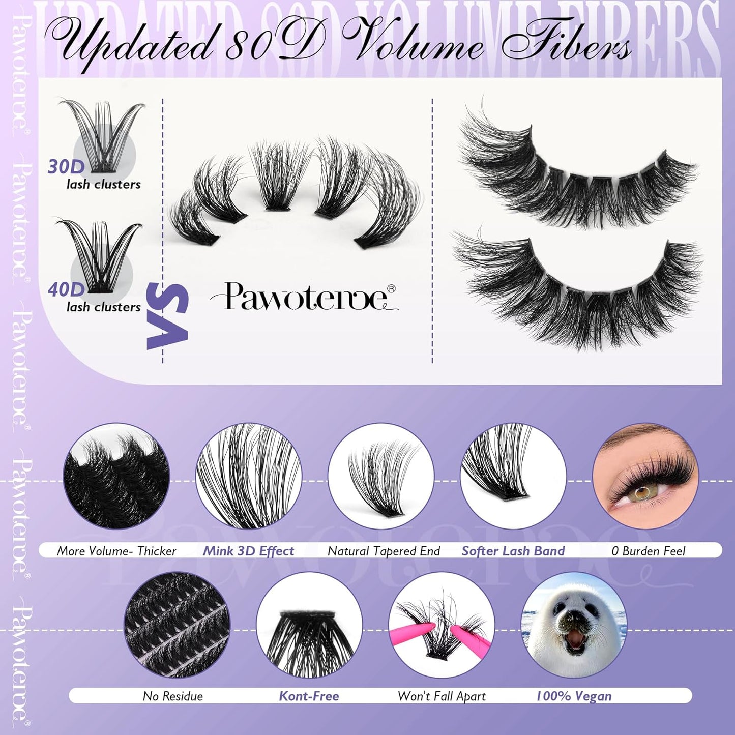 Pawotence 280pcs Lash Clusters | 40D & 50D Individual Eyelash Extensions 8-16mm