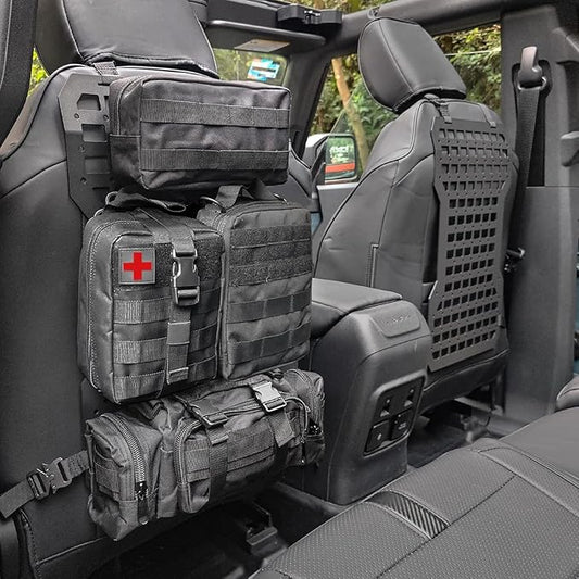 MAIKER 2pcs Tactical Seat Back Molle Panel Compatible with 2021-2026 Ford Bronco, Tactical Rigid Molle Aluminum Insert Panel with 4 Storage Bags and 10 Fastening Tape