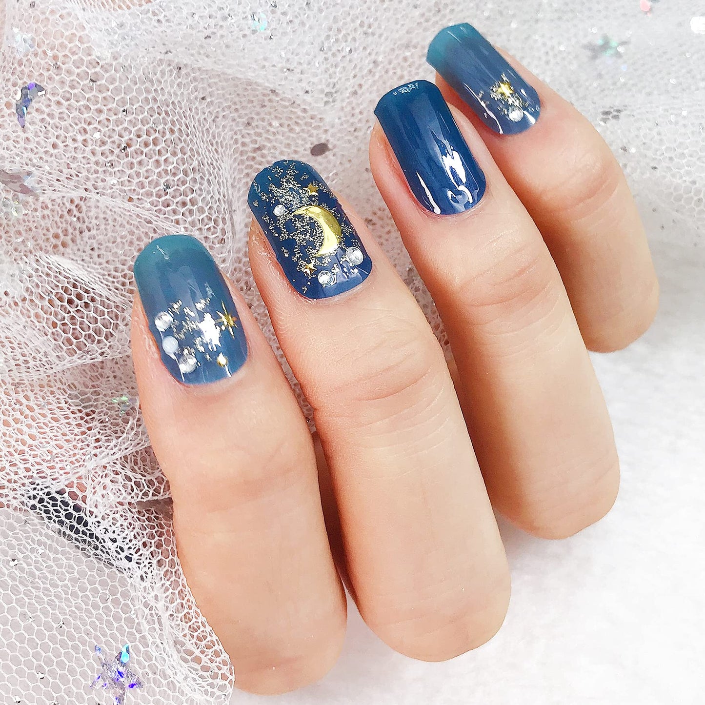 3D Nail Stickers Art, Stylish Nail Polish Strips With Extra Nail Decals, Nanosase By Igozen (Set Of 2) (3D, K12 Blue Luxe)