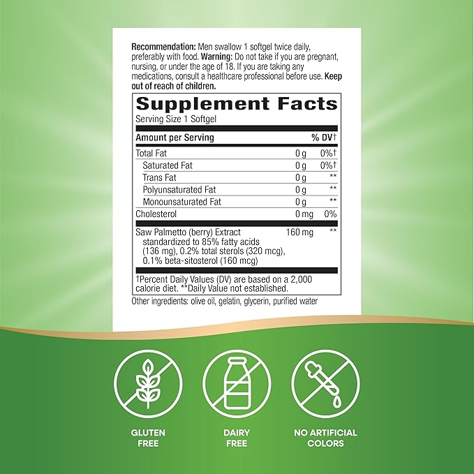 Nature's Way Saw Palmetto Premium Extract, Prostate Health Support for Men*, 160 mg per Serving, 120 Softgels (Packaging May Vary)