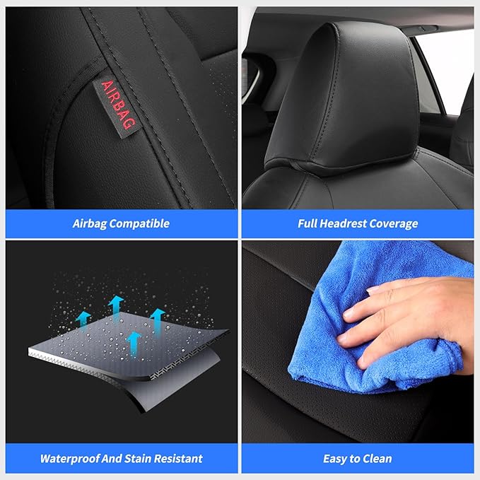 coverdream 2026 Rav4 Seat Covers Custom Fit for 2026 Toyota Rav4 Hybrid (Woodland/Limited) SUV,Full Set Luxury Waterproof Leather Car Seat Protector Black