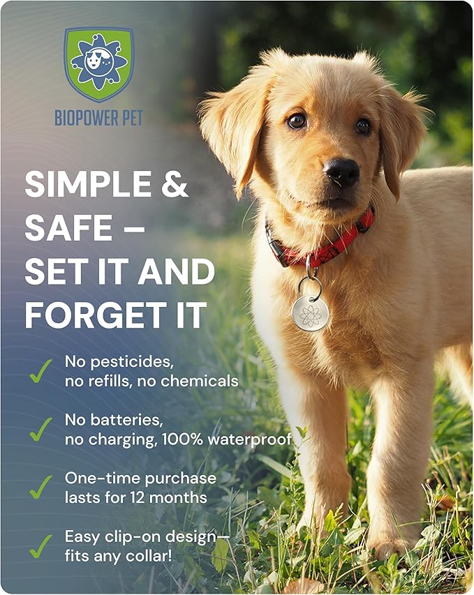 Natural Flea & Tick Repellent Collar Tag for Dogs & Cats – BioPower Pet Shield – Safe for Pets When Used as Directed – Lasts 1 Full Year (Small Tag (<10 Lbs), 2, Count)
