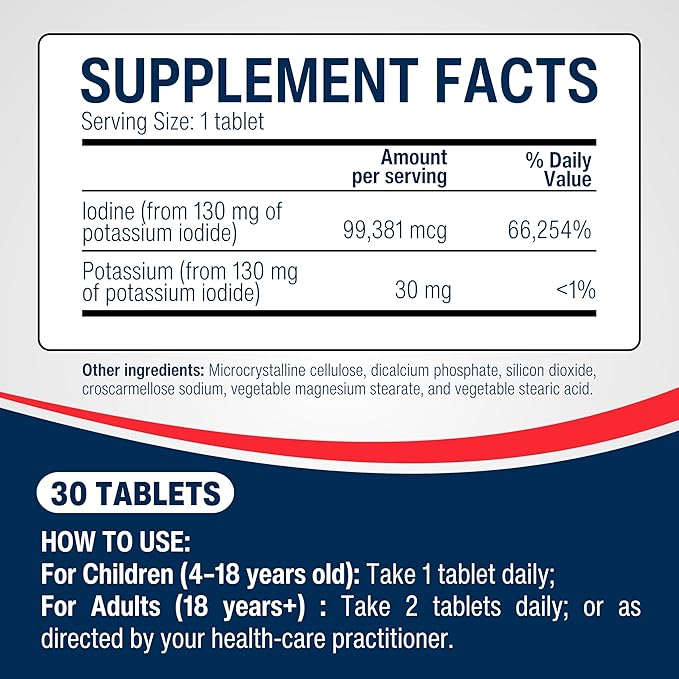 Potassium Iodide 65 mg KI Supplement | 60 Tablets | Iodine - YODO Naciente
