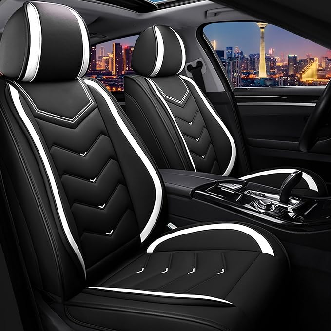 CTDS Car Seat Covers for Jeep Grand Cherokee L 2021-2026, Stylish Sport Seat Cover, Premium Nappa Leather Car Seat Cover. Automobile Seat Covers Sets.(Standard 2 Seats/Black White)