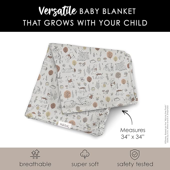 Milk Snob Disney Infant Boy/Girl Swaddle Blanket, Soft Receiving, Security and Play, Toddler Infant Newborn Bedding, Baby Shower, Baby Registry Gift (Winnie The Pooh Baby Bee) 34 * 34 inches