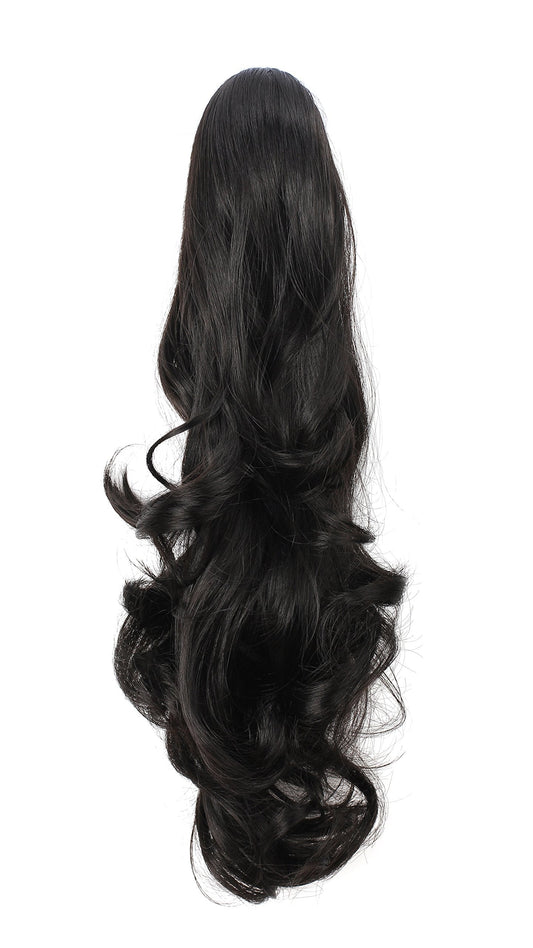 Onedor 20'' Curly Synthetic Clip In Claw Drawstring Ponytail Hair Extension Synthetic Hairpiece 190G With A Jaw/Claw Clip (1#-Bl