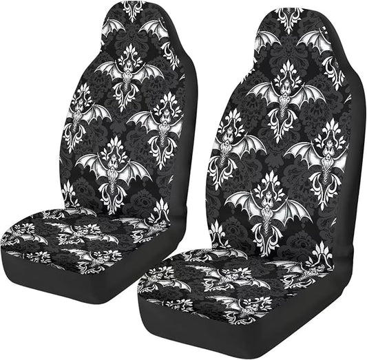 Halloween Bat Car Seat Covers 2 Pcs Breathable Front Seat Cover Stretch Polyester Fabric Cover Easy to Install Car Accessories Universal for Cars Truck SUV Van