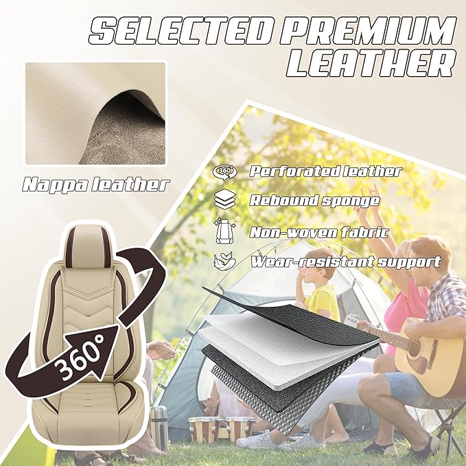 Car Seat Covers Fit for Toyota rav4 2000-2026, Stylish Sport Seat Covers, Waterproof Wear-Resistant Premium Nappa Leather Car Seat Cover.(2 Pcs Front/Beige)