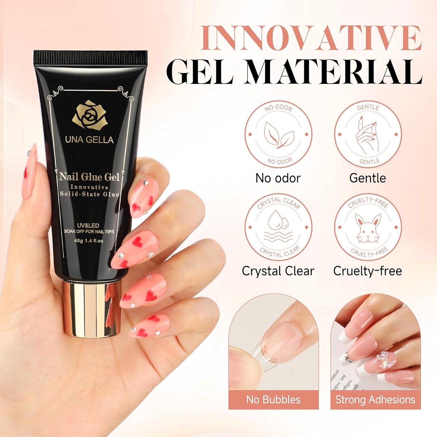 UNA GELLA Square Toe Nail Tips | 504 Pcs Soft Gel Full Cover | DIY Pedicure