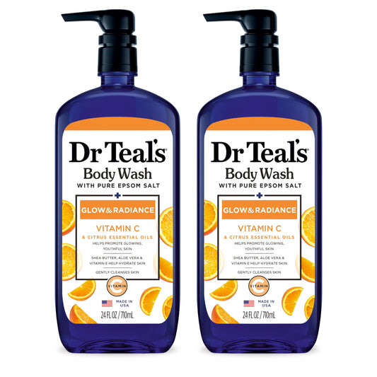Dr Teal'S Body Wash With Pure Epsom Salt, Glow & Radiance With Vitamin C & Citrus Essential Oils, 24Oz (Pack Of 2) (Packaging Ma