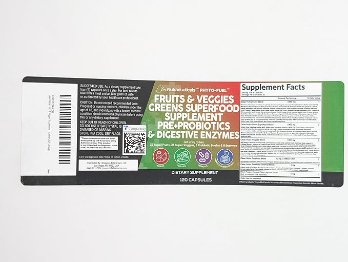 Clean Nutraceuticals Fruits and Veggies Supplement Reds & Green Superfood - Balance of Over 70 Fruit & Vegetable Supplements Capsules with Probiotics Prebiotics Digestive Enzymes - 5Pack