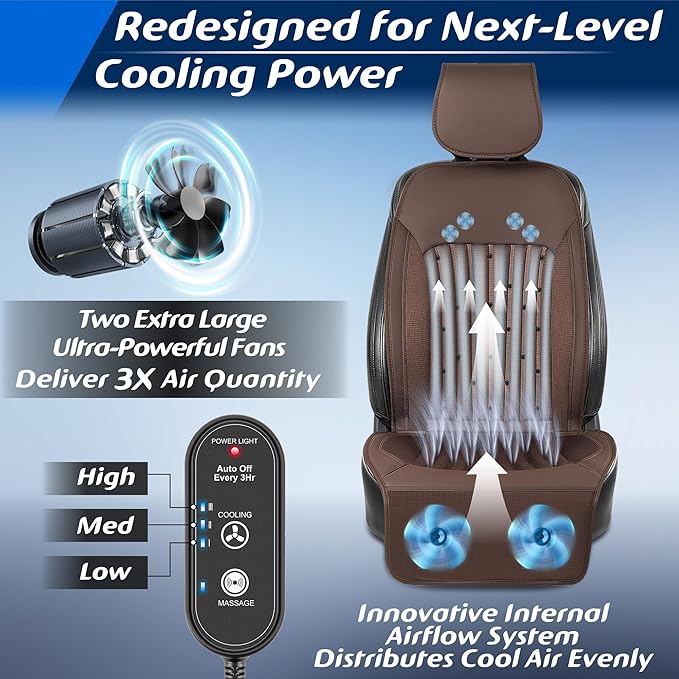 Paffenery 2025 Upgraded Cooling Car Seat Cover Front Seat, 12V-24V Ventilated Cooling Car Seat Cushion, Cooled Seat Cover for Car SUV Truck Universal Fit, Fashion Brown