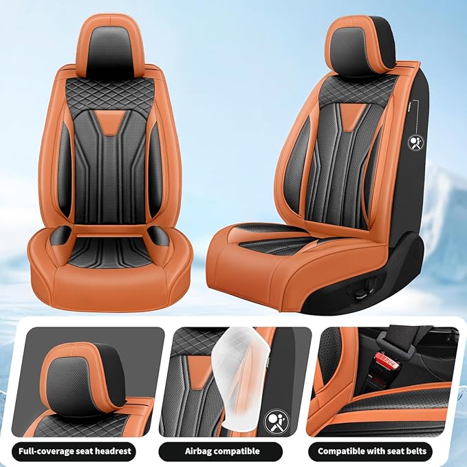 Fit Altima Car Seat Covers Compatible with Nissan Altima 2011-2025 2026 - Full Set Premium Leather， Waterproof Breathable， All-Weather Seat Cushion Protecto&Airbag Compatible （Orange&Black