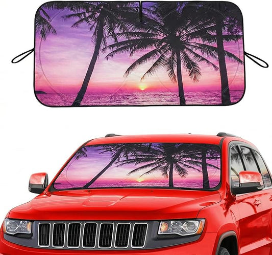 eygeufg Windshield Shade, Car Sun Shade for Front Windshield (Purple Sunset，Large
