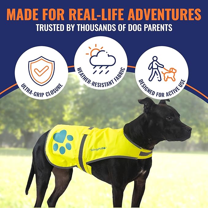 Dog Reflective Vest – Hi-Vis Fluorescent Visibility That Helps to Safeguard Your Pet On/Off Leash in Urban & Rural Areas (Yellow, Large)
