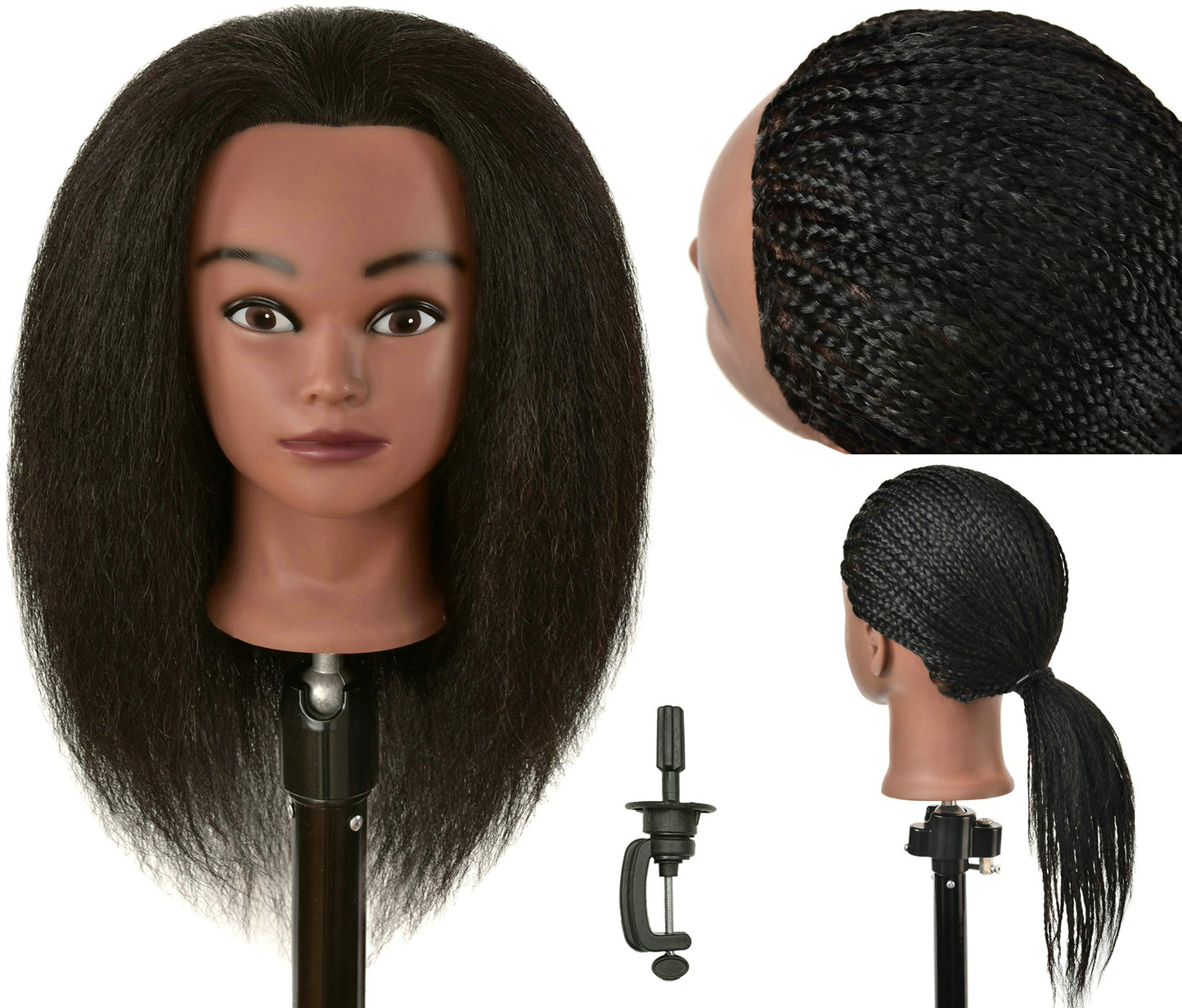 Futai Real 100% Human Hair Mannequin Head With Table Clamp Stand For Hairdresser Practice Braiding Styling Manikin Cosmetology M