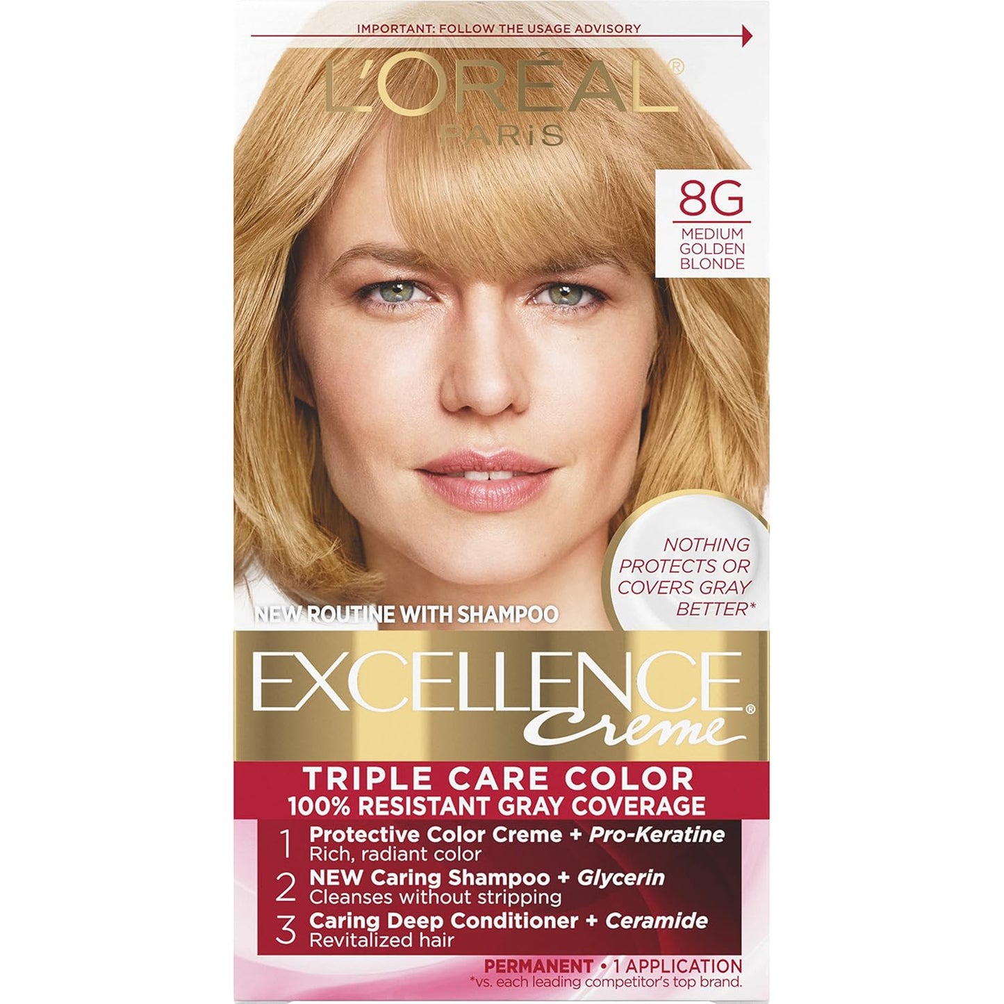 L'Oreal Paris Excellence 8G Medium Golden Blonde Hair Color | Gray Coverage, 8 Weeks