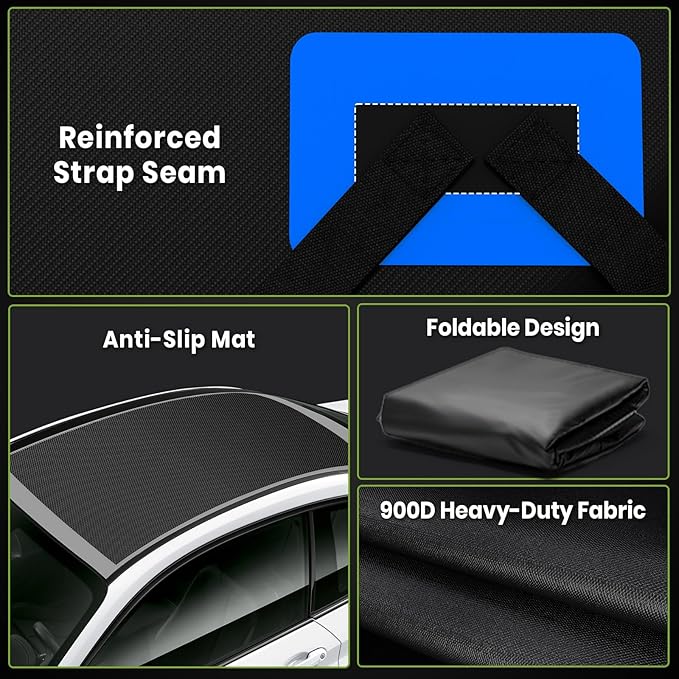 Car Rooftop Cargo Carrier Bag, 16 Cubic Feet Soft Roof Top Luggage Bag for All Vechicles with/Without Racks - with Waterproof Zip, Anti-Slip Mat, Door Hooks, Luggage Lock, Storage Bag