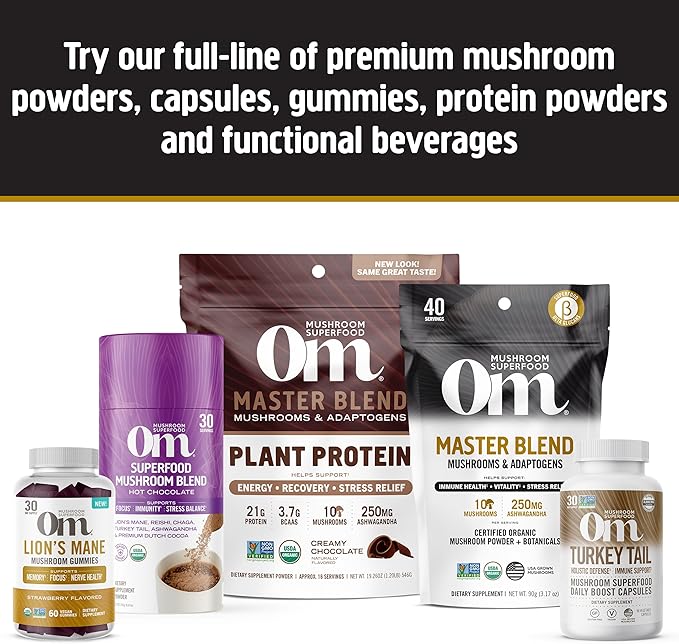 OM MUSHROOM SUPERFOOD Master Blend Mushrooms & Adaptogens Capsules, 84 Count, 28 Servings, 10 Mushroom Complex with Adaptogens for Immune and Stress Support