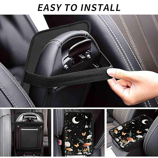 Moon Mushrooms Snails Car Auto Armrest Cushion Cover Accessories Center Console Seat Box Pad Protector Universal Decoration for Most Vehicle SUV Truck