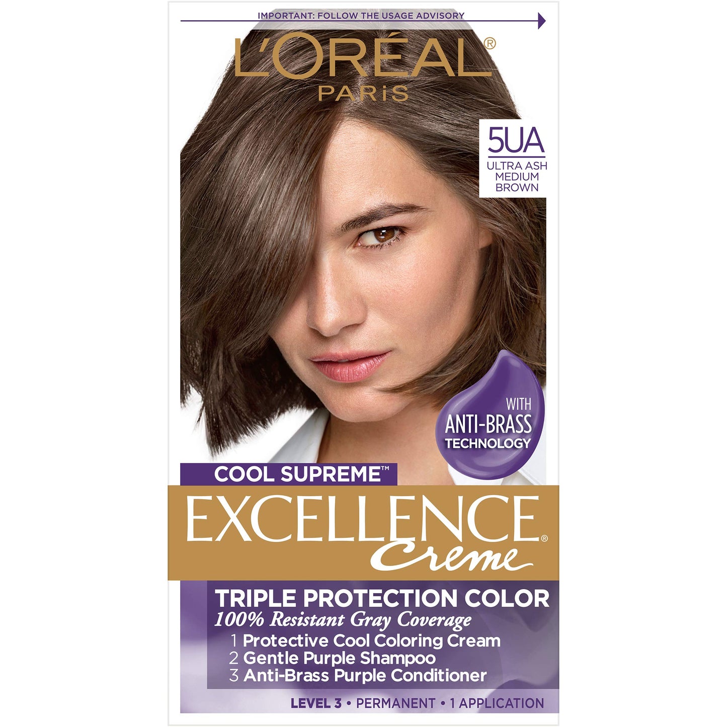 L'Oreal Paris Excellence Cool Supreme Permanent Hair Color, Ash, 100 Percent Gray Coverage Hair Dye, Anti-Brass Regimen Includes