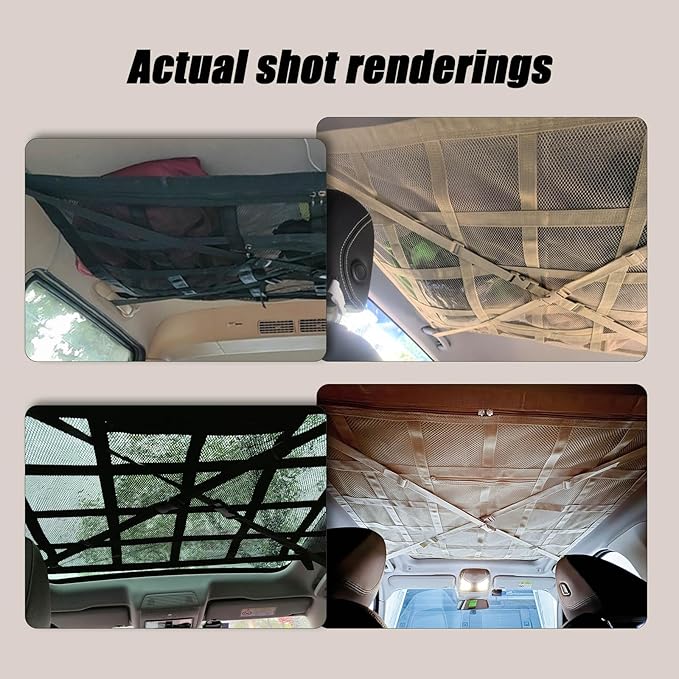 Overhead Car Organizer, Compatible with Ford F-150 XL/Raptor 2010-2025 Car Roof Storage Net Universal Car Ceiling Storage for Camping Storage Bag,Beige-Medium